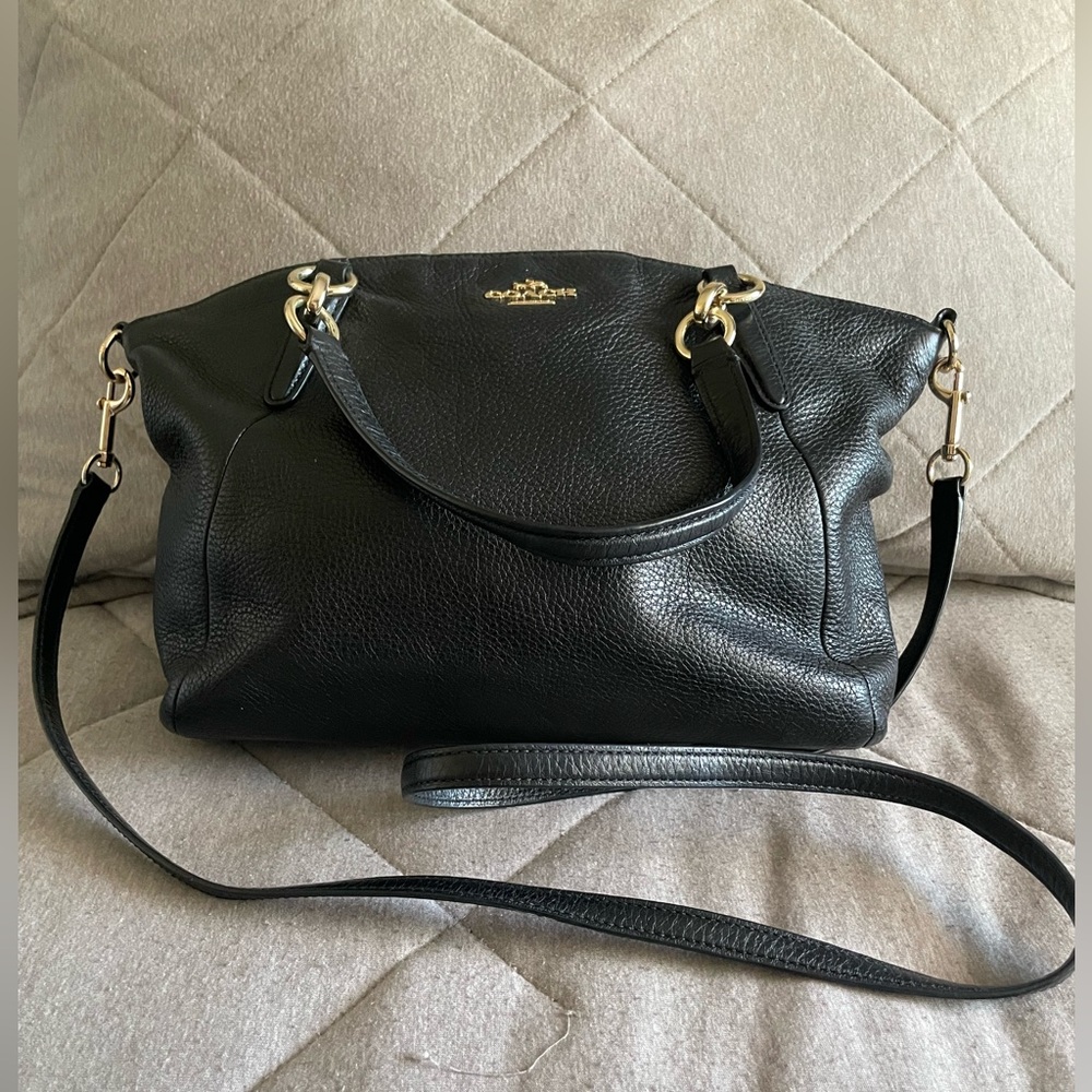 Coach Kelsey Satchel Bag with Black Pebbled Leather